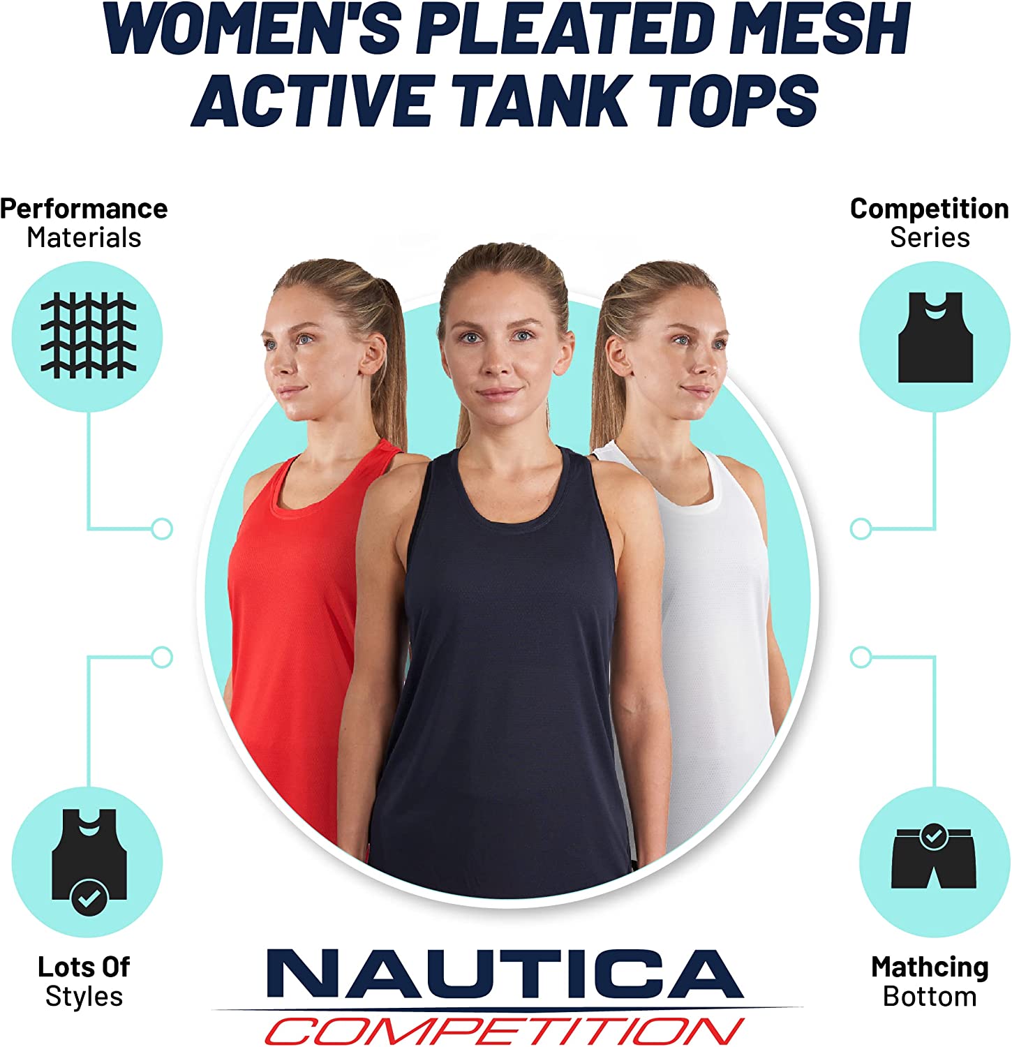 Nautica Competition 3 Pack Workout Tank Tops for Women Active Athletic Gym Workout Running Exercise Yoga Dry-Fit Fabric - Image 3